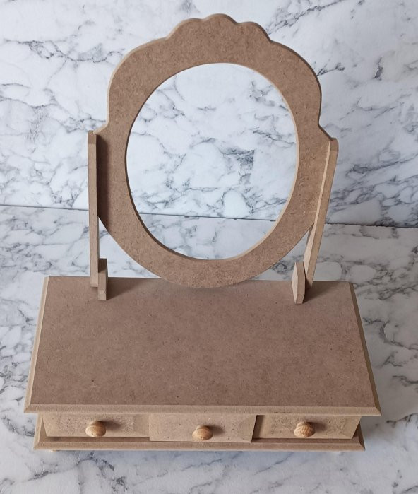 Hobi Adn 90205 Makyaj Kutu 3 Çekmece Aynalı Ahşap MDF HAM Kutuda Sevk El Yapım