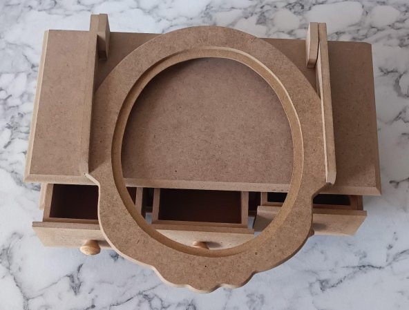 Hobi Adn 90205 Makyaj Kutu 3 Çekmece Aynalı Ahşap MDF HAM Kutuda Sevk El Yapım - 4