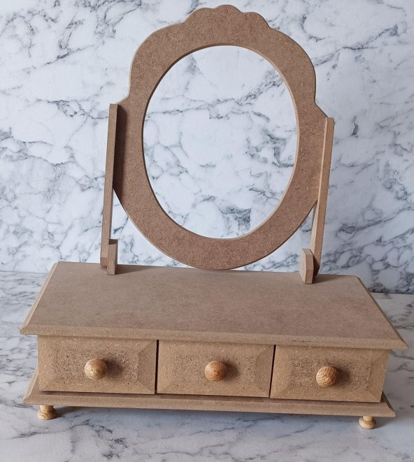 Hobi Adn 90205 Makyaj Kutu 3 Çekmece Aynalı Ahşap MDF HAM Kutuda Sevk El Yapım - 6