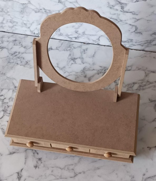 Hobi Adn 90205 Makyaj Kutu 3 Çekmece Aynalı Ahşap MDF HAM Kutuda Sevk El Yapım - 7