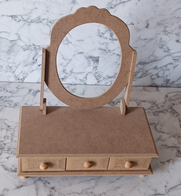 Hobi Adn 90205 Makyaj Kutu 3 Çekmece Aynalı Ahşap MDF HAM Kutuda Sevk El Yapım - 9