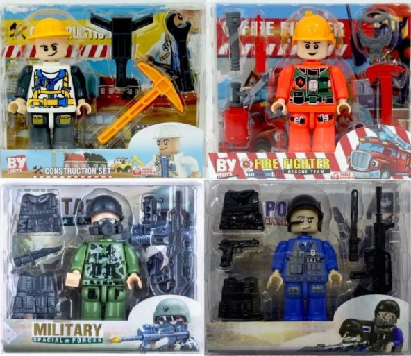 fire fıghter-military-police-construction lego 4 lü set