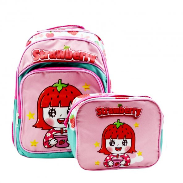 Sentor 3 Bölmeli İlkokul Okul Sırt Çantası Ve Beslenme Çantası Strawberry Turkuaz-Pembe - 2