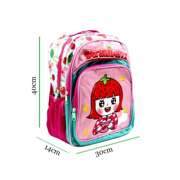 Sentor 3 Bölmeli İlkokul Okul Sırt Çantası Ve Beslenme Çantası Strawberry Turkuaz-Pembe - 3