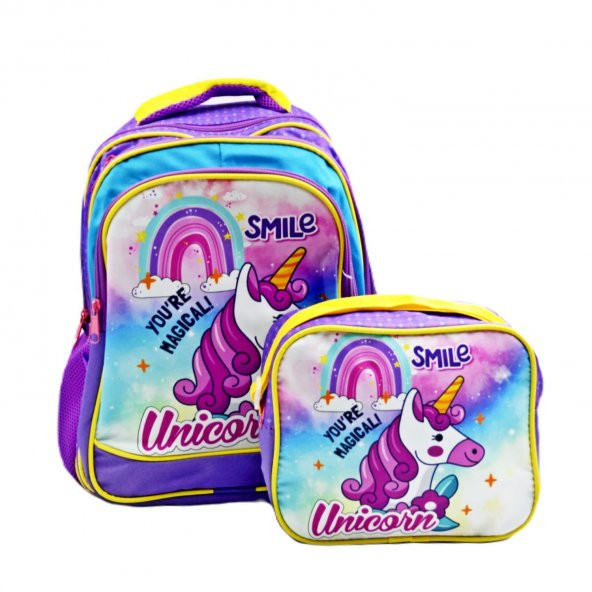 Sentor 3 Bölmeli İlkokul Okul Sırt Çantası Ve Beslenme Çantası Unicorn Mor - 2