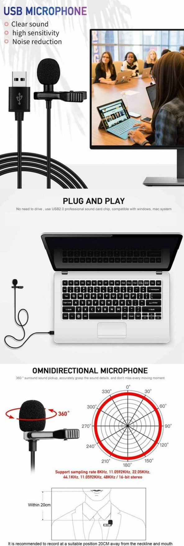 Usb Girişli Yaka Mikrofonu Kaliteli Ses Kablolu Mikrofon JH-044 - 5