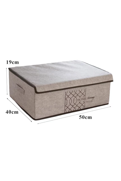Keçe Kapaklı Çok Amaçlı Baza Kutu Bej 50x40x19cm - 4
