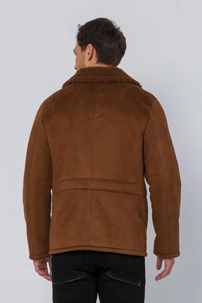Erkek Regular Fit İçi Kürklü Düğmeli Katlı Yaka Yandan Cepli Klasik Süet Mont - 11