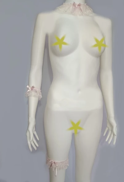 ASM1183 Kadın Pembe 3 Lü Dantel Kol Bacak Akesuar Seti - 2