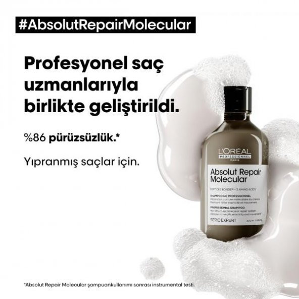 Loreal Professionnel Serie Expert Absolut Repair Molecular Tüm Yıpranmış Saçlar İçin Arındırıcı Şampuan 300 ML - 4