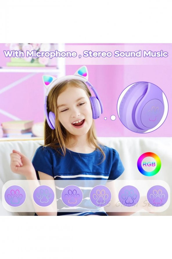Kedi Kulaklık Pro 5.3  Rgb Led Bluetooth Kablosuz Kedi Kulaklık Çocuk - 2