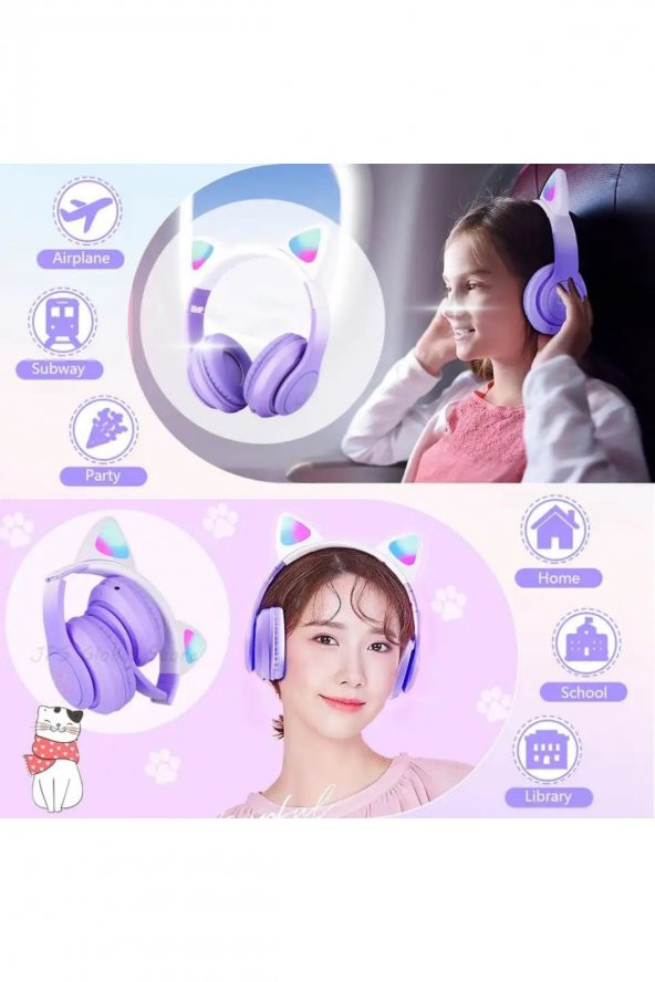 Kedi Kulaklık Pro 5.3  Rgb Led Bluetooth Kablosuz Kedi Kulaklık Çocuk - 4