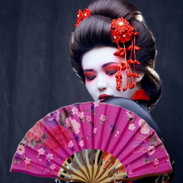 Japon Bambu Kumaş Yelpaze Çanta Boy Stant Hediyeli No.75 - 2