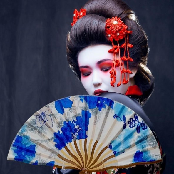 Japon Bambu Kumaş Yelpaze Çanta Boy Stant Hediyeli No.78 - 2