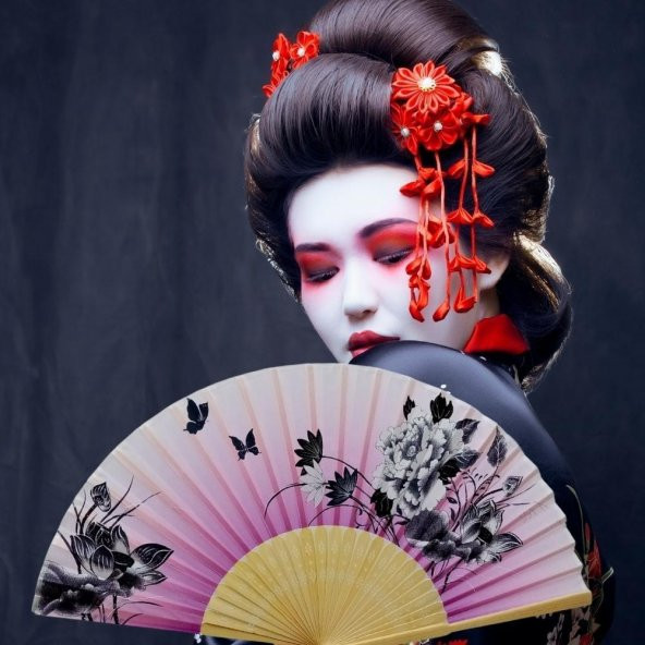 Japon Bambu Kumaş Yelpaze Çanta Boy Stant Hediyeli No.6 - 4