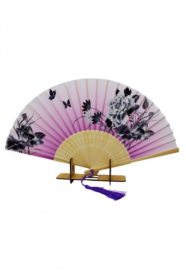 Japon Bambu Kumaş Yelpaze Çanta Boy Stant Hediyeli No.6 - 6