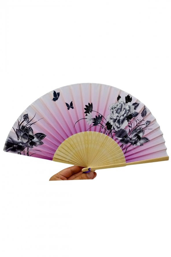 Japon Bambu Kumaş Yelpaze Çanta Boy Stant Hediyeli No.6 - 7