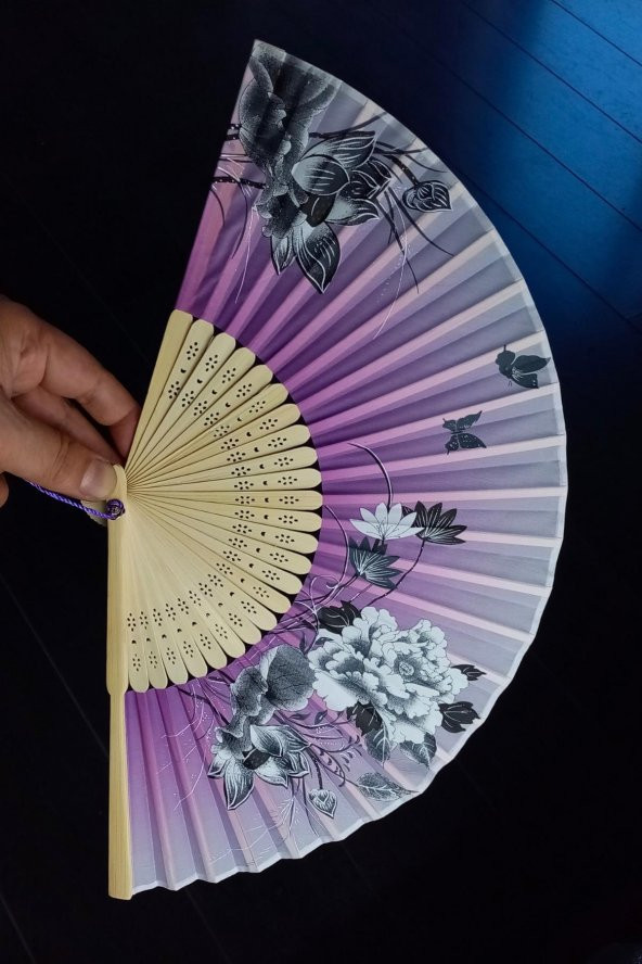 Japon Bambu Kumaş Yelpaze Çanta Boy Stant Hediyeli No.6 - 8