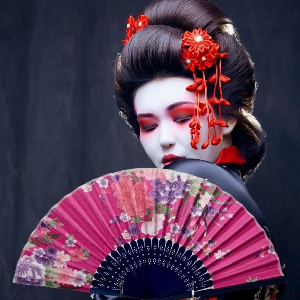 Japon Bambu Kumaş Yelpaze Çanta Boy Stant Hediyeli No.82 - 3