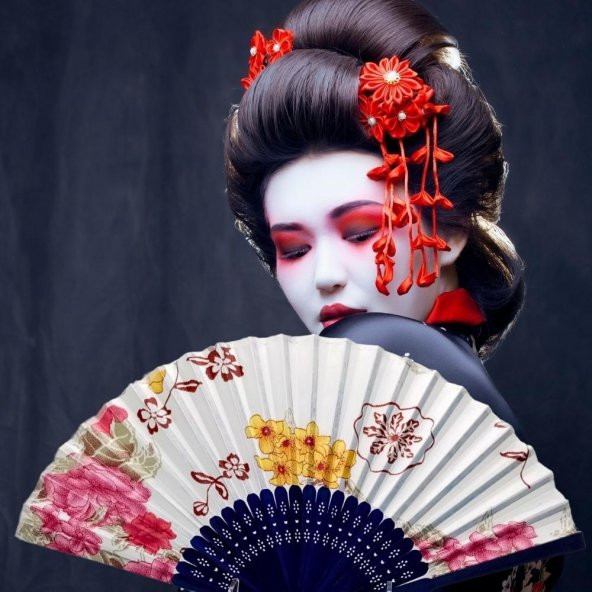 Japon Bambu Kumaş Yelpaze Çanta Boy Stant Hediyeli No.88 - 3