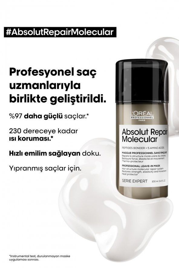 Loreal Professionnel Serie Expert Absolut Repair Molecular Tüm Yıpranmış Saçlar İçin Durulanmayan Maske 100 ml - Resim 7