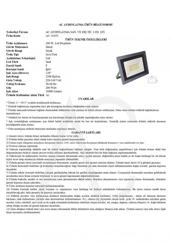 200W Led Projektör Amber Işık - Resim 2