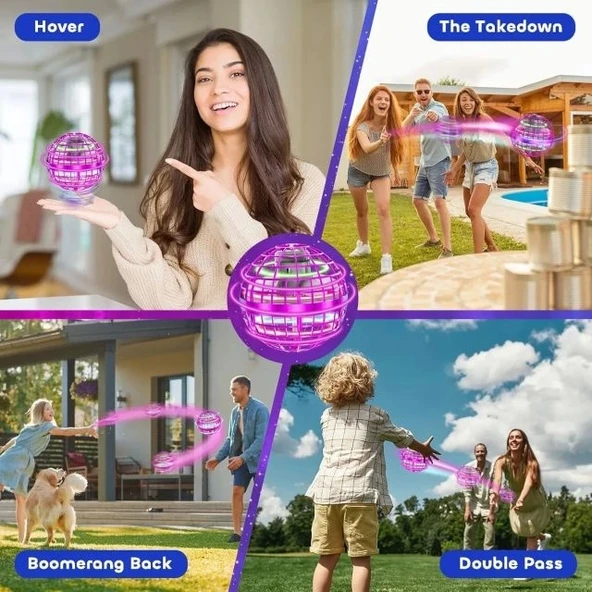 Tikduck Uçan Küre Topu Oyuncaklar Boomerang El Kontrollü - Pembe - 4