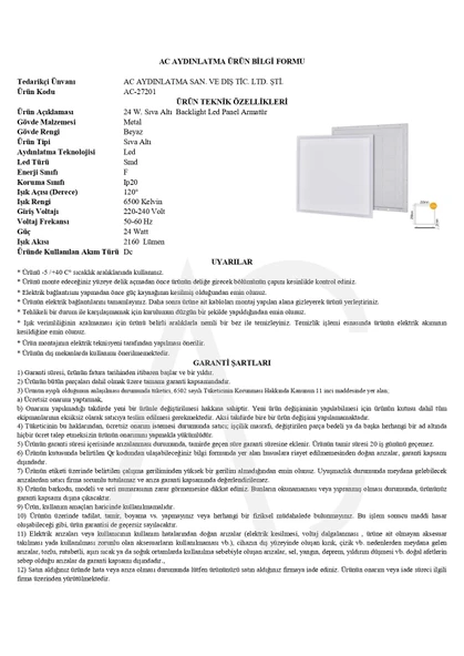 24W 30X30 Backlight Led Panel Armatür Beyaz Işık 2 Adet - 2