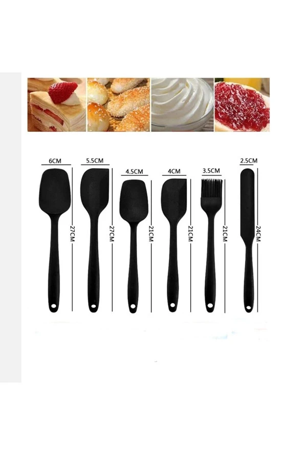 Siyah Silikon Spatula kaşık Seti 6 Parça. Siyah tek parçalı - 2