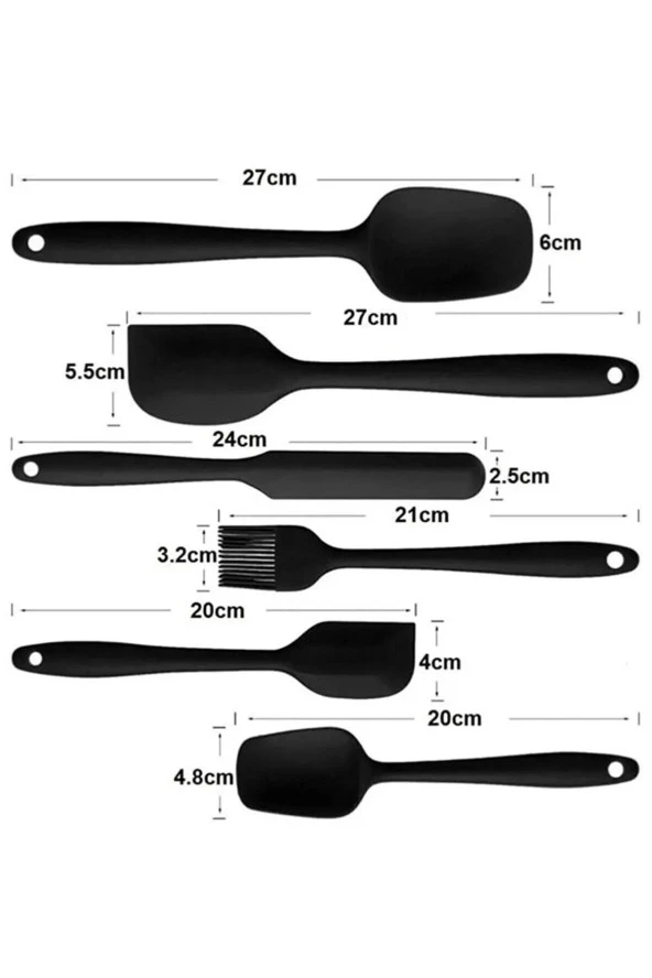 Siyah Silikon Spatula kaşık Seti 6 Parça. Siyah tek parçalı - 4