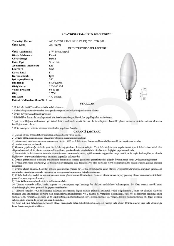 5W Mum Led Ampul Beyaz Işık - 2