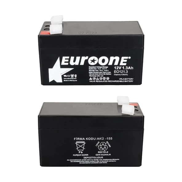 Ayt Euroone EO121.3 12 Volt 1.3 Amper Bakımsız Kuru AGM Akü 96 x 42 x 52 mm - 2