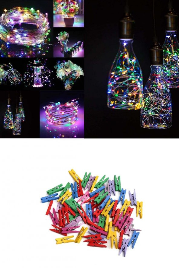 5 metre RGB peri led Işık + 25 Renkli Mandal