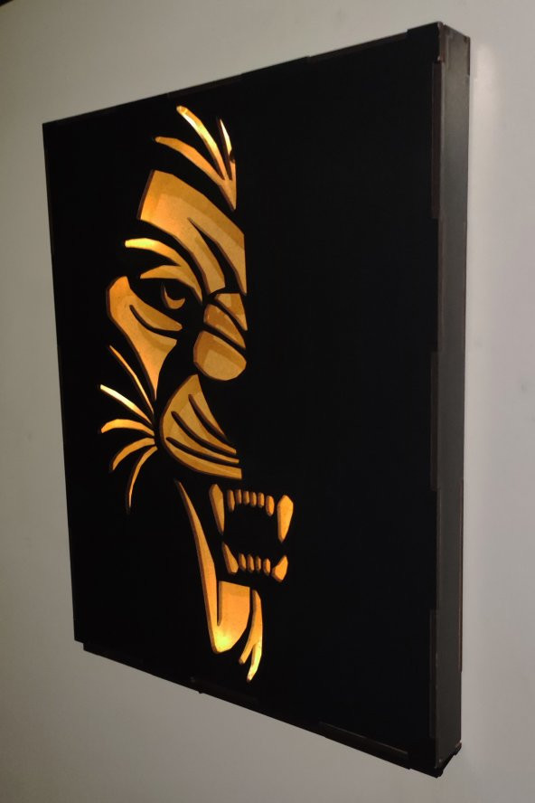 Kaplan Lion Ledli Duvar Süsü Hediyelik Gece Lambası Tablo Piller Dahil - 2