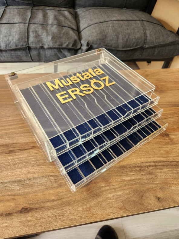 Modern Kreasyon Tesbihlik Takı Kolye Tesbih Kutusu Şeffaf Pleksi 3 Katlı 30 Bölmeli - 2