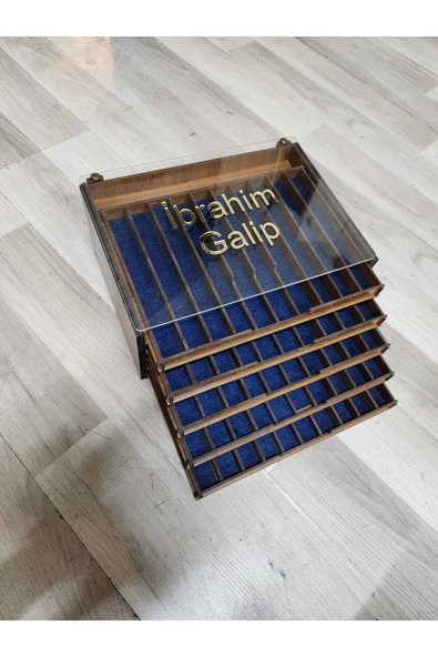 Şeffaf Pleksi Kapaklı Mdf Tesbih Kutusu Ahşap 5 Katlı 50 Bölme Tesbihlik - 5