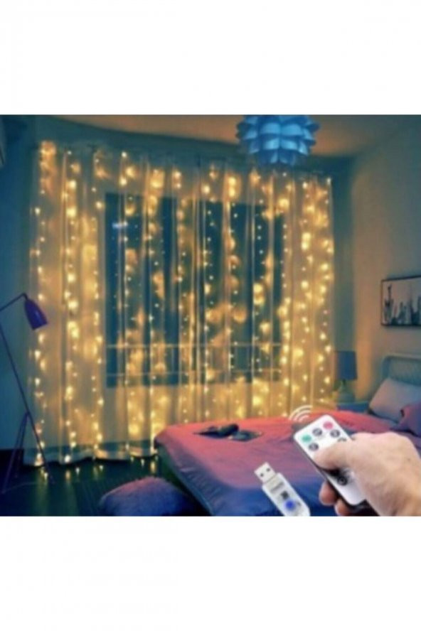 8 Fonksiyonlu Kumandalı Peri Ledli Perde Led A Kalite 250 Led 2,50x2,50 Ebatlarında Gün Işığı