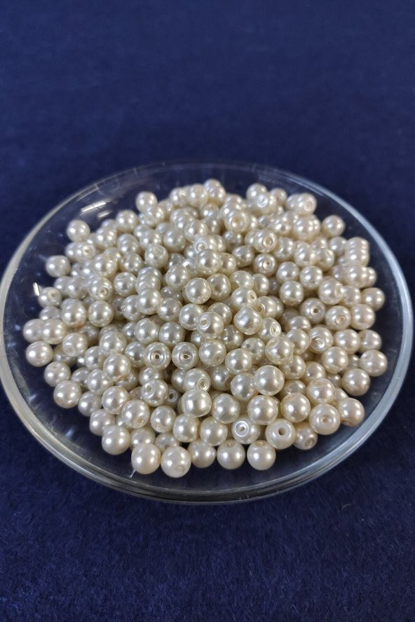 100 Gram 6 mm Cam İnci Boncuk Krem 6 mm