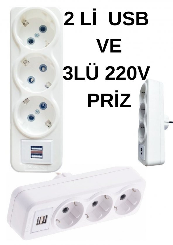 2 Usb Li 3 Lü  Elektrik  Fiş Prizi ( 1 Adet Fiyatıdır )