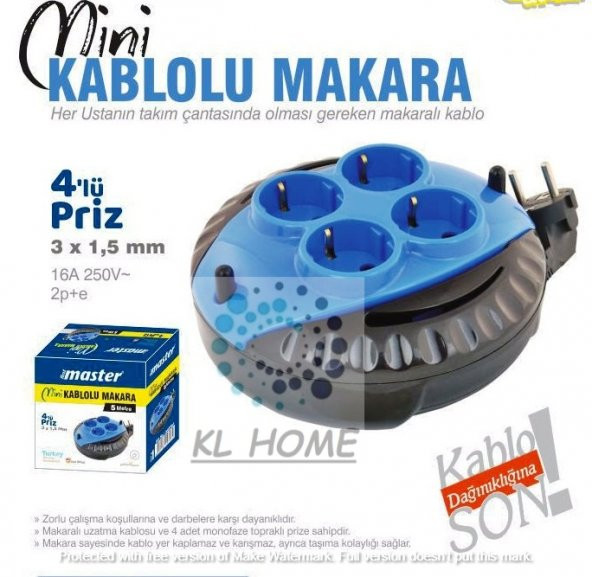 Çocuk Korumalı Prizli Pratik Ev Ofis ve İşl Mini Seyyar Makaralı Uzatma Kablo 3X1,5mm ( 3 METRE)