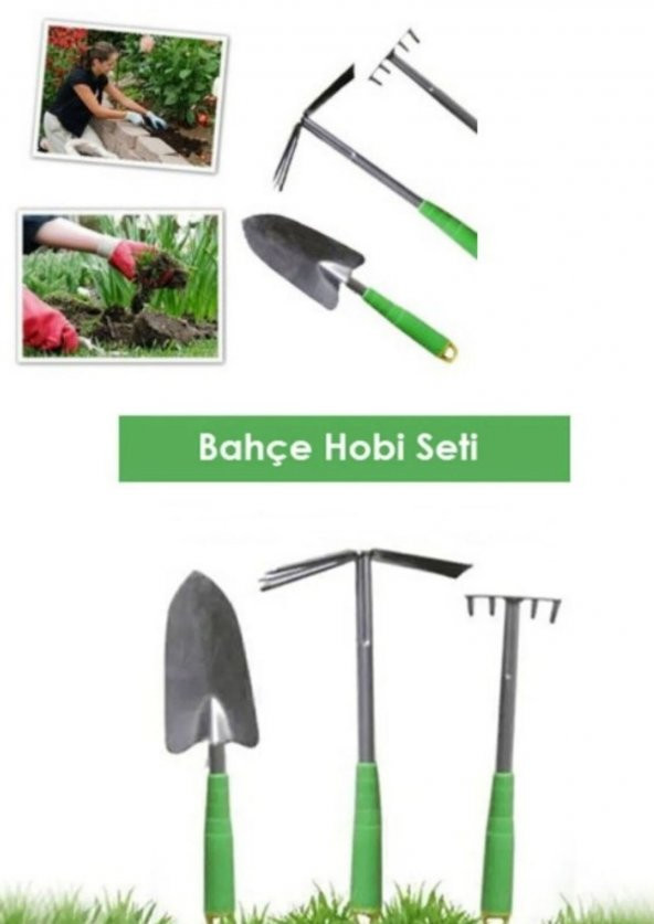 Hobi Bahçe Seti 3lü  Metal  Kürek Tırmık Çapa - 3