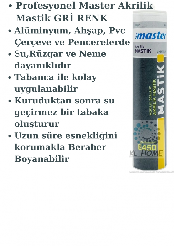 Profesyonel Kalite Gri Renk Silikonize Akrilik Mastik 450gr