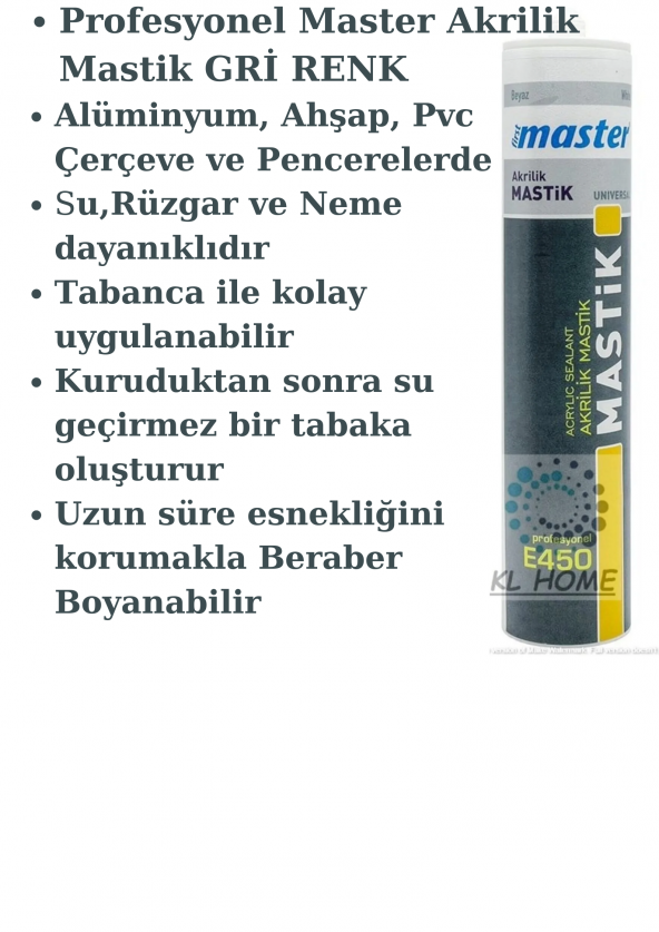 Profesyonel Kalite Gri Renk Silikonize Akrilik Mastik 450gr-310ml