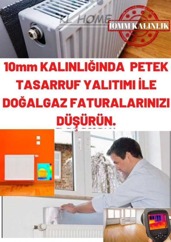 10mm Kalınlık- 3 adet -50cmx100cm Tasarruf İçin Kalorifer Petek Arkası Isı Doğalgaz Faturan Düşür