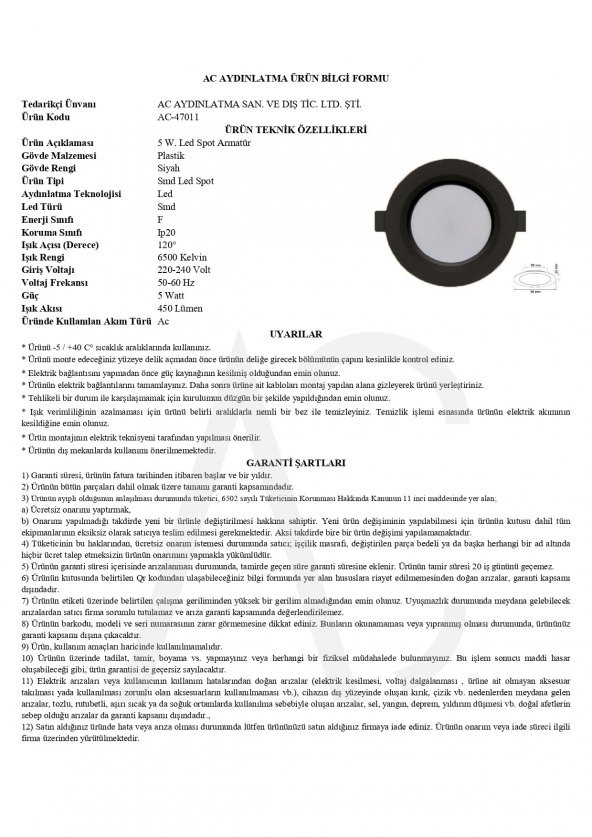 5W Smd Led Plastik Spot Siyah Beyaz Işık 2 Adet - 2