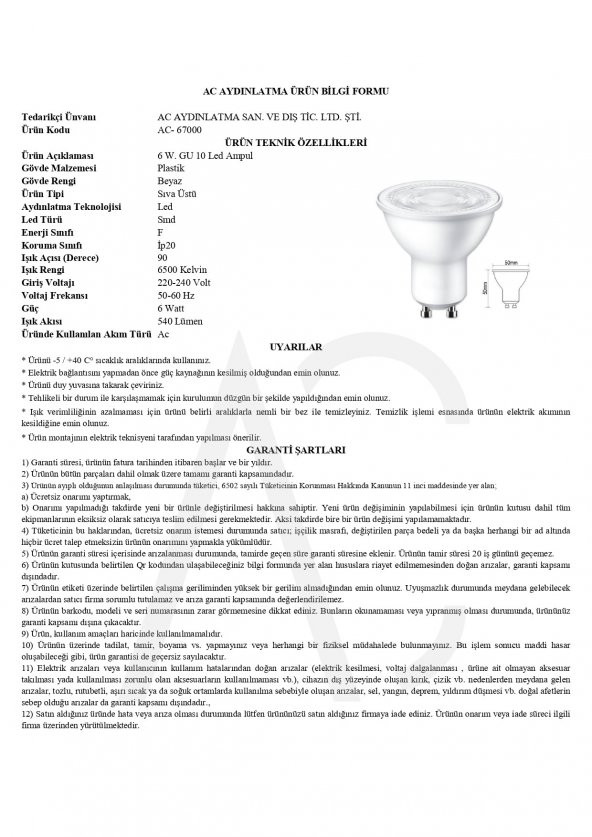 6W GU10 Led Ampul Beyaz Işık - Resim 2