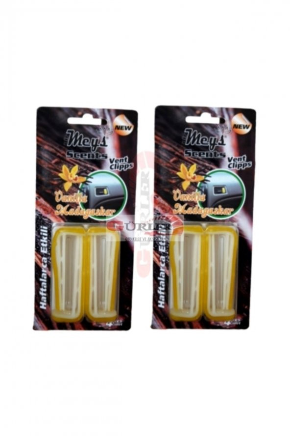 Oto Kalorifer Izgara Geçme Koku 2 Paket (8 Adet) Oto Kokusu Sarı Vanilla Madagarkar