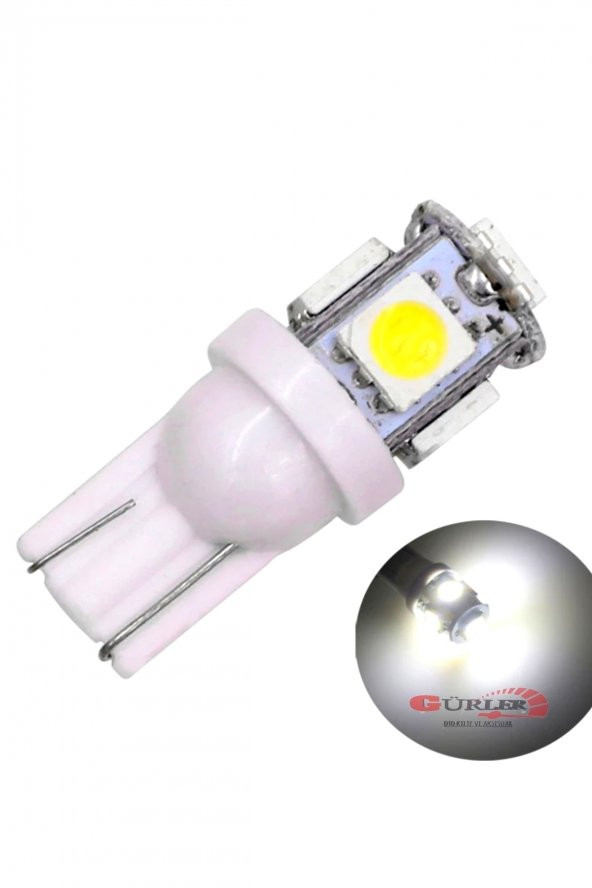 T10 Park Ledi Dipsiz 5 Ledli Led Beyaz Araç Ampulü 5 Adet - 3