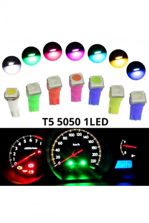 T5 5050 Led Oto Kilometre Kadran Ambians Aydınlatma Ampülü Sarı 10 Adet - 2