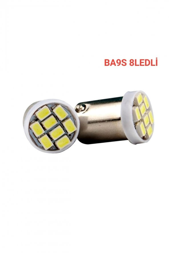 Ba9s Led Uyumlu  Ampul Soket Tipi Ba9s Tırnaklı 8 Ledli Beyaz 12v 2ad Mini Boy - 1
